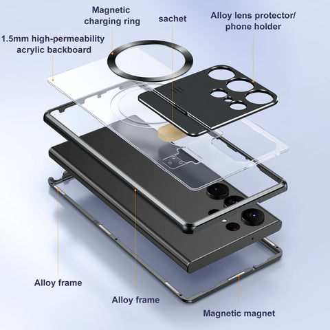 For Samsung S24 S21 S22 S23 Ultra Lens Ring Bracket Magnetic Fragrance Aluminum Phone Case Foldable Holder Cover For S24 ULTRA