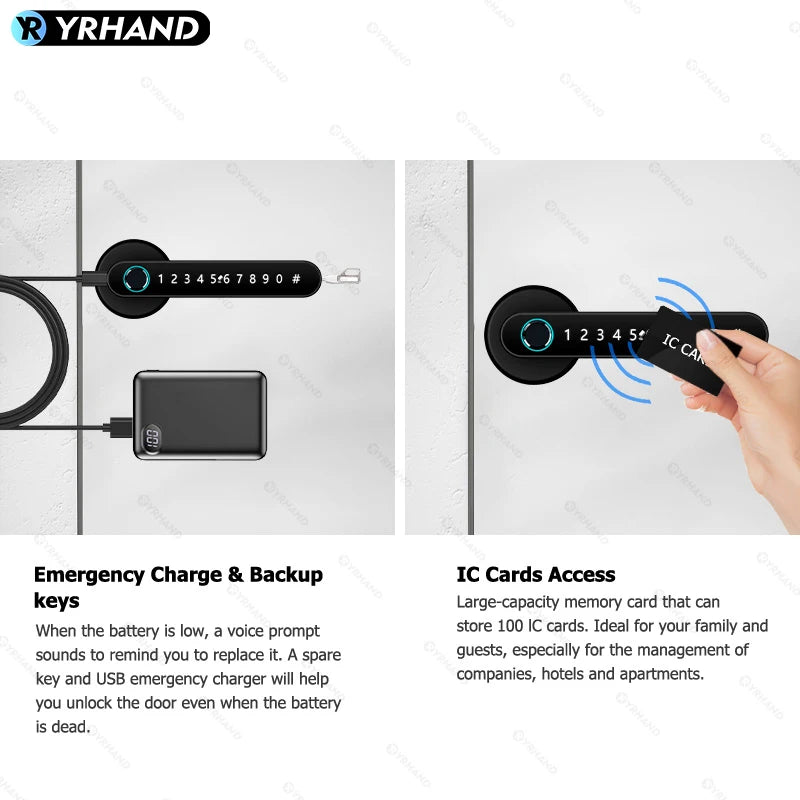 YRHAND Tuya BLE Biometric Handle Smart Fingerprint Lock With IC Card Password Mechanical Key Unlock For Single Handle for Home