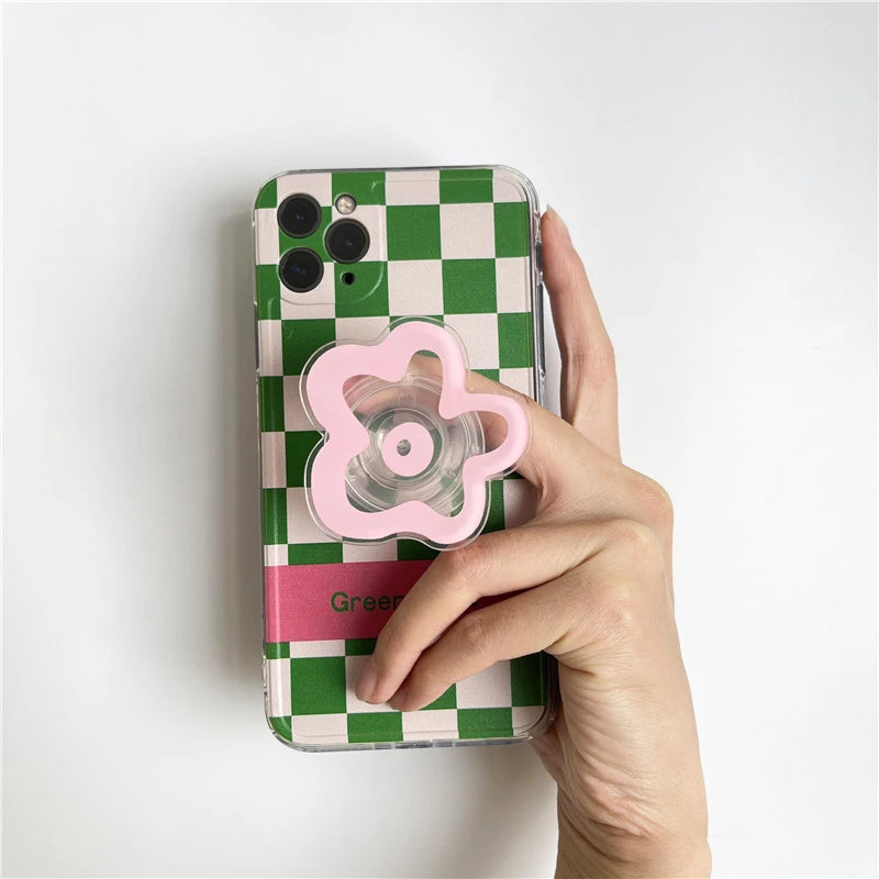 Cute Solid Color Flower Glossy Foldable Socket Pocket Phone Holder for IPhone 15 14 13 Pro Max Grip Finger Ring Stand Bracket