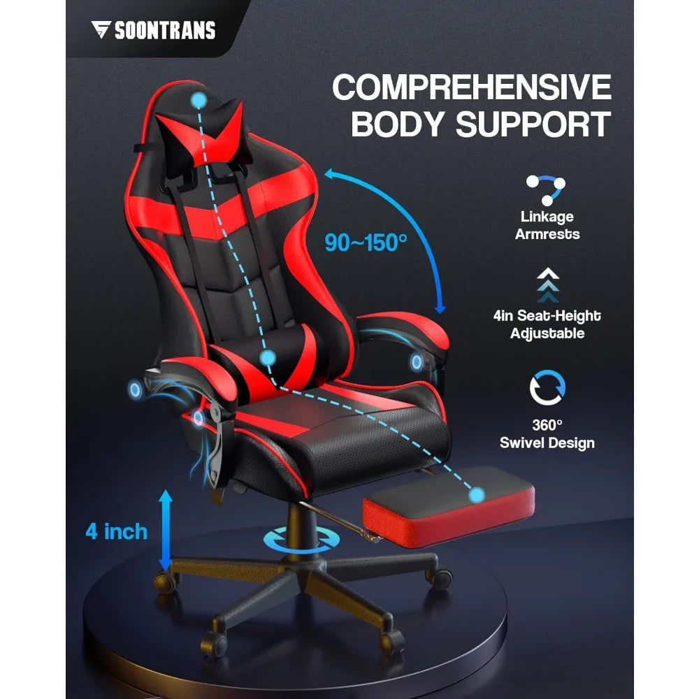 Ergonomic Game Chair With Adjustable Headrest and Lumbar Support Individual Armchair Red Gaming Chairs With Footrest Sofa Choise