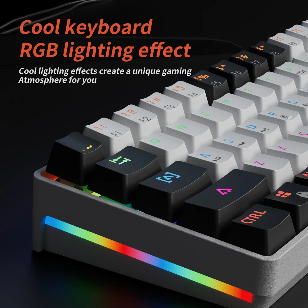 MUCAI MK61 USB Gaming Mechanical Keyboard Red Switch RGB Backlit Hot Swappable 61 Keys Wired Detachable Cable