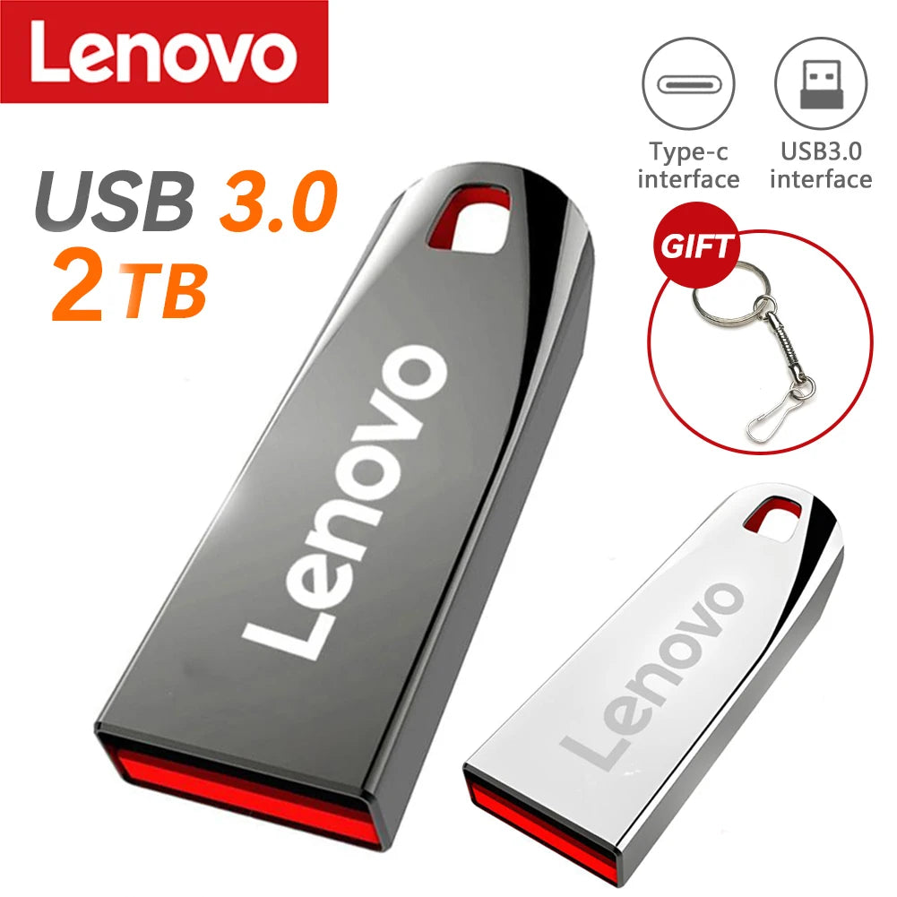 Lenovo 2TB USB Flash Drives Mini Metal Real Capacity Memory Stick Black Pen Drive Creative Business Gift Silver Storage U Disk