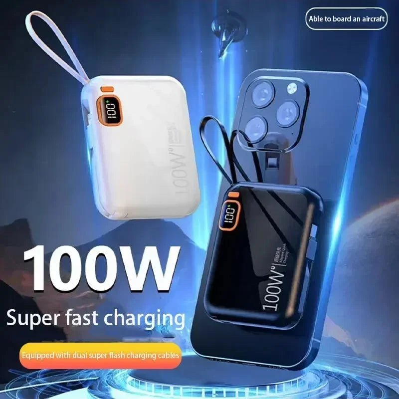 50000mah Portable Power Bank PD100W Fast Charge Detachable USB to TYPE C Cable Two-way Mini Powerbank for iPhone Xiaomi Samsung