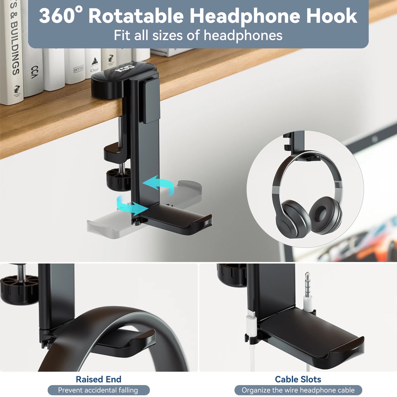 Rotable Headphone holder 3 in 1 Under Desk Clamp Controller Stand Replaceable Cup Holder for Universal Controller and Headset