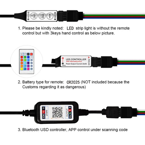 LED Strip Lights RGB APP Control Color Changing Lights with 24 Keys Remote Mode for Room Decoration Bluetooth TV SMD5050 RGB