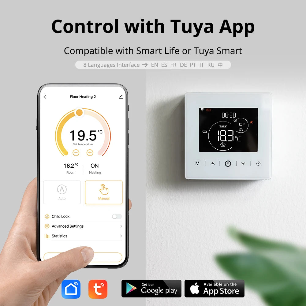 Beok Battery Powered Wifi Thermostat Tuya Smart Heating Temperature Controller for Gas Boiler with Alexa Google Home