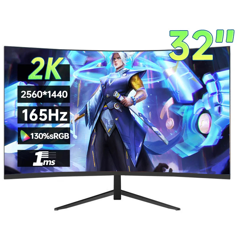 32 Inch 2K 165Hz Desktop Monitor 2560*1440 HDR 130%SRGB 1MS Freesync Game Computer Display IPS VA Curved Straight Screen HDMI/DP