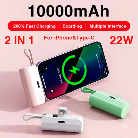 10000mAh Fast charging Power Bank Mini External Type C Portable plug and play Fast Charger Power Bank For iPhone Samsung Huawei