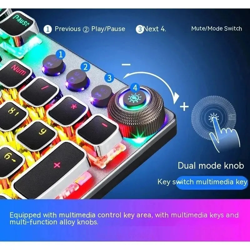 AULA F2088 Mechanical Keyboard Punk Keycap Retro 104Keys Reactor Knob RGB Backlit Wired Multimedia Anti-ghosting Gaming Keyboard