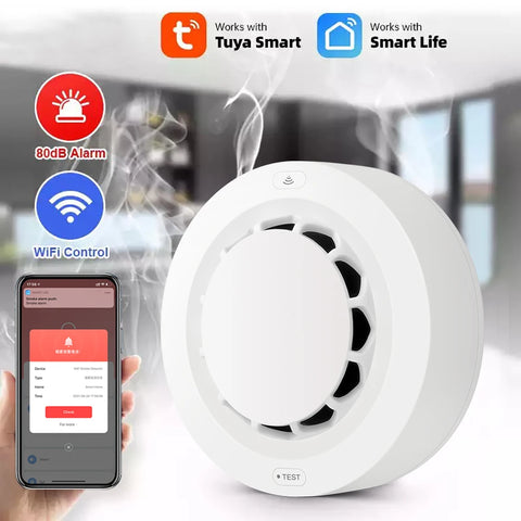 Tuya Smart WiFi Smoke Detector Wireless Independent Smoke Alarm Home Security Sensor Fire Protection Device 90dB Sound Alarm