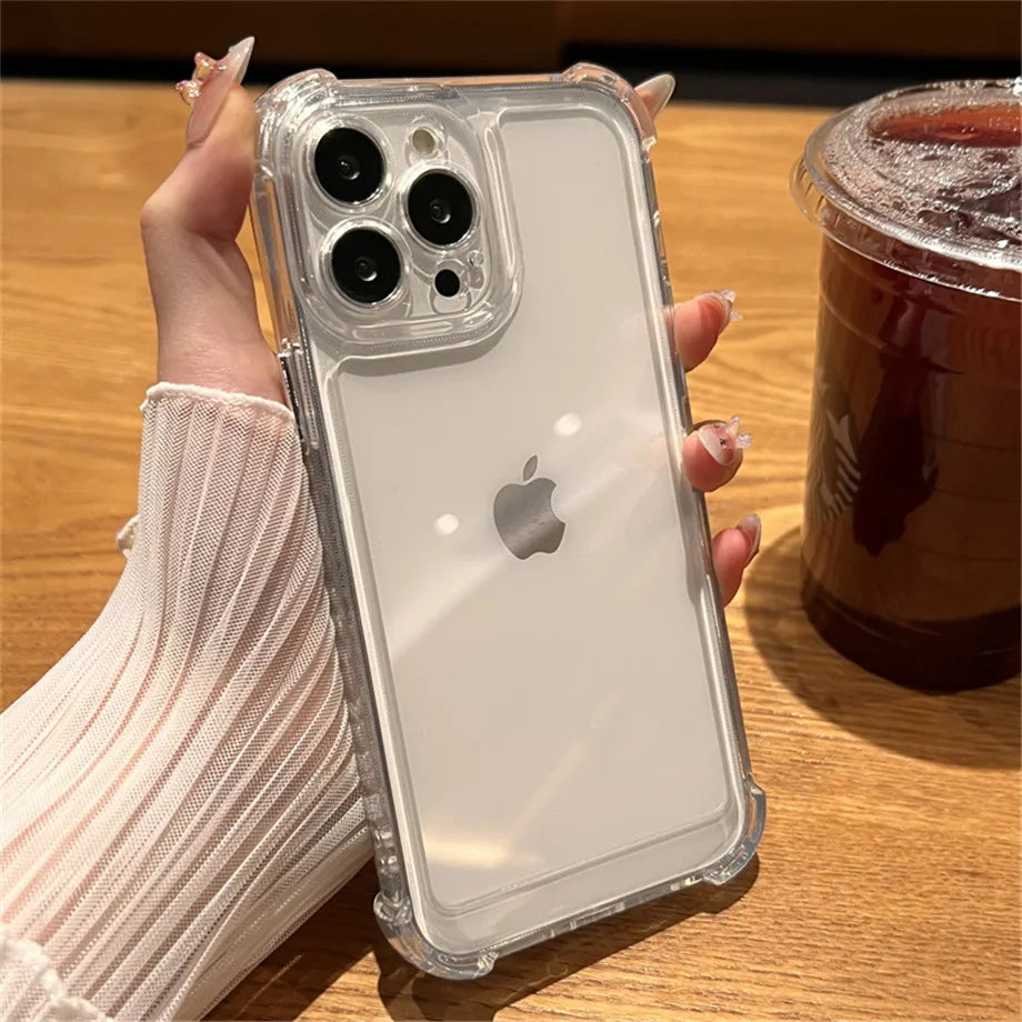 Luxury Shockproof Clear Phone Case For iPhone 15 14 13 12 11 Pro Max X XR XS 8 Plus Silicone Bumper Transparent Hard Back Cover