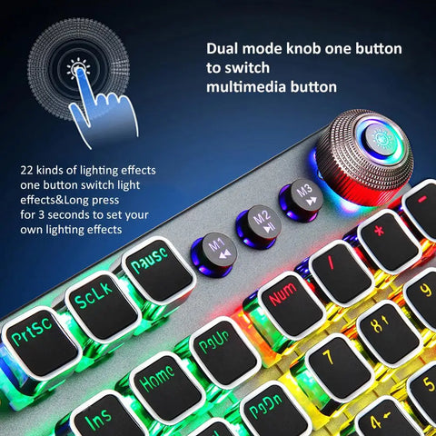 AULA Gaming Mechanical Keyboard Retro Square Glowing Keycaps Backlit USB Wired 104 Anti-ghosting Gaming Keyboard for PC laptop