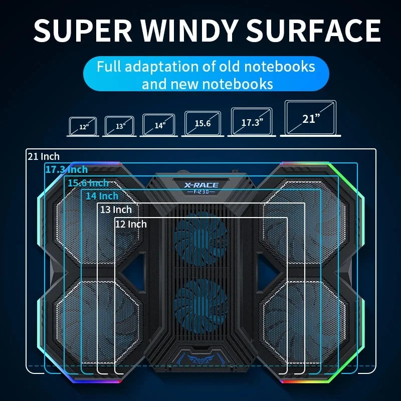 RGB Laptop Stand Air Cooler Gaming Notebook Stand Holder Cooling Pad Air Cooler with 6 fans Cooling Fan Base for 12-17 inch