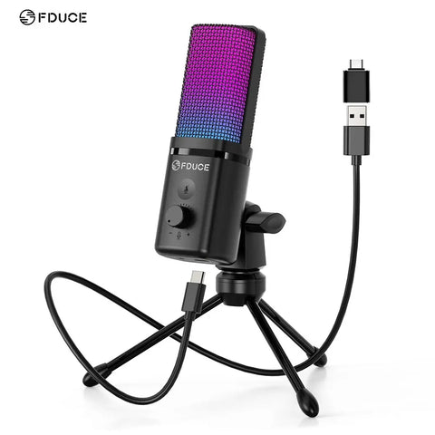 FDUCE M160 USB Microphone RGB Plug-and-Play Volume Control for PS4 PS5 MAC Podcast Recording Studio Streaming Laptop Desktop PC