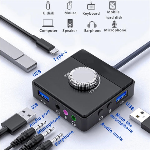 Nworld USB External Sound Card 3 Ports To 3.5mm Jack Driver-Free Volume Adjustable Sound Card External Stereo Audio Adapter