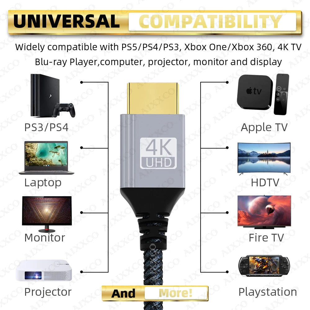 HDMI-Compatible Cable 2.0 Wire 4K 60Hz for Xiaomi Xbox PS5 PS4 Laptops HDMI-Compatible Splitter Digital Cable Cord 2m 3m 5m 10m