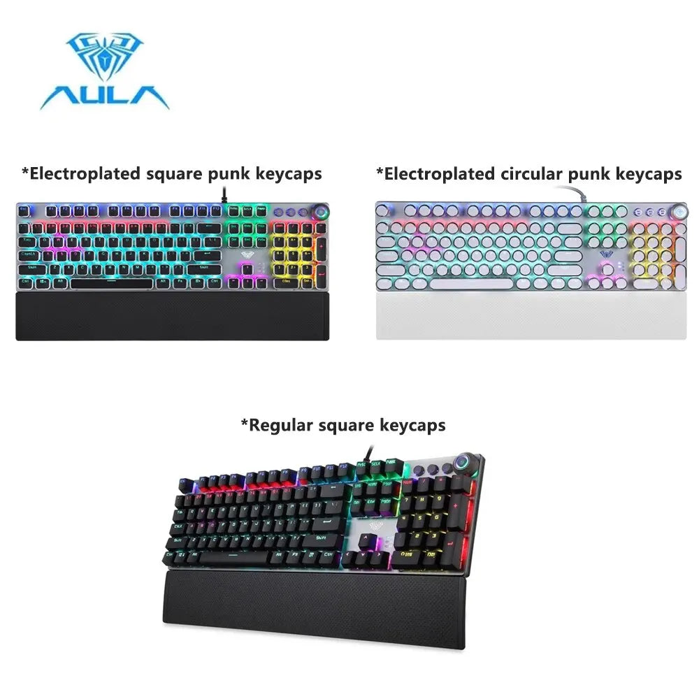 AULA F2088 Mechanical Keyboard Punk Keycap Retro 104Keys Reactor Knob RGB Backlit Wired Multimedia Anti-ghosting Gaming Keyboard