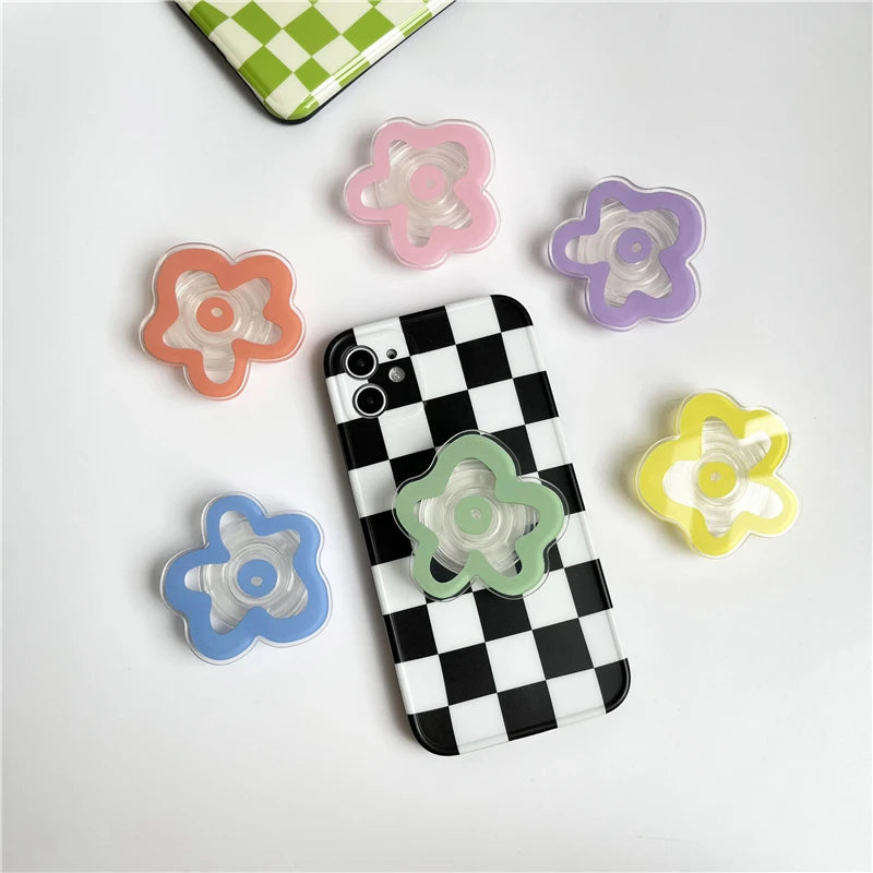 Cute Solid Color Flower Glossy Foldable Socket Pocket Phone Holder for IPhone 15 14 13 Pro Max Grip Finger Ring Stand Bracket