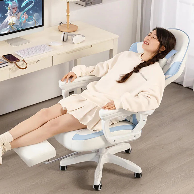 Blue Footrest Office Chair Ergonomic Pillow Aesthetic Kawaii Gaming Chair Luxury Girls Comfortable Sillas De Oficina Furniture