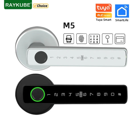 RAYKUBE M5 Tuya BLE Fingerprint Door Lock Digital Electronic Lock with Password/Key/IC Card/ Smartlife/ Tuya APP Unlock