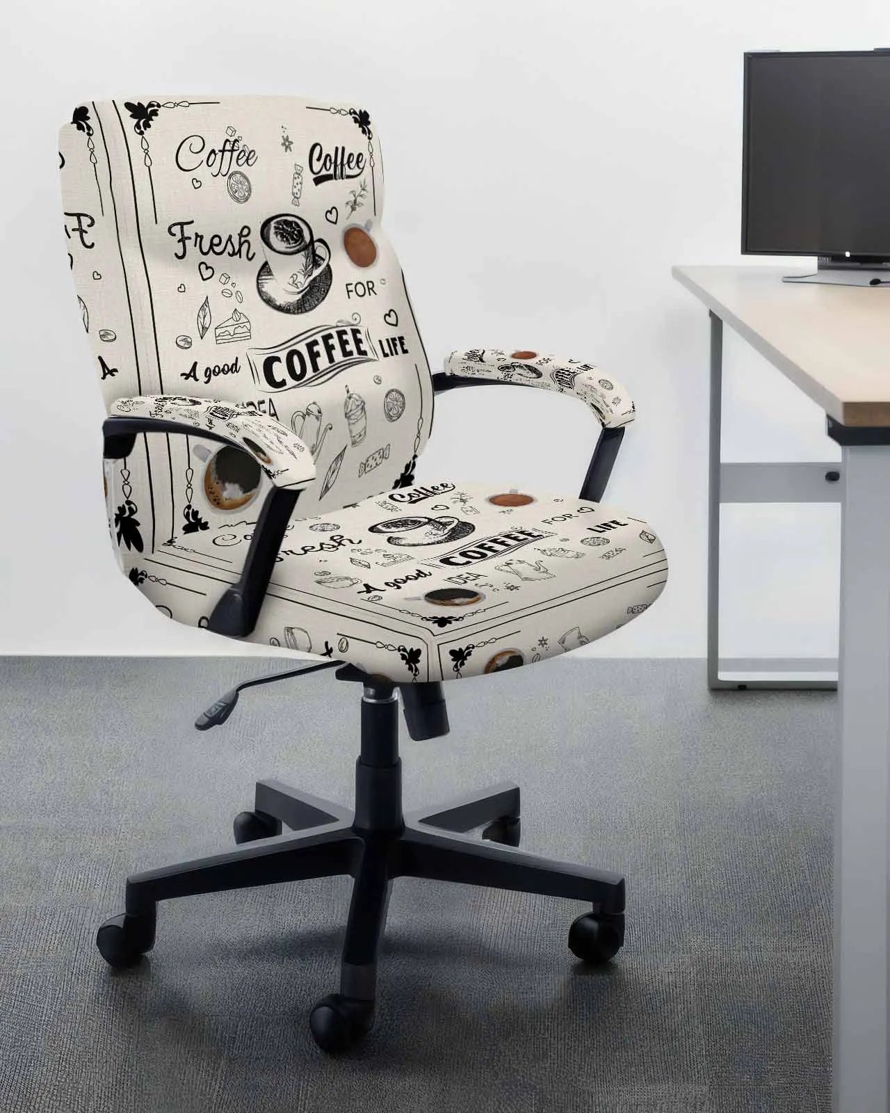 Coffee Coffee Beans Cup Elastic Office Chair Cover Gaming Computer Chair Armchair Protector Seat Covers