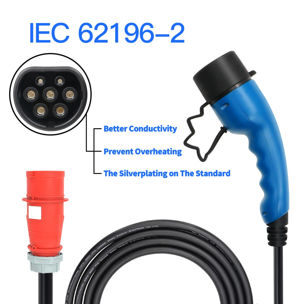 Mobile EV Charger 16A 11KW Type 2 IEC-62169 Plug Adjust Current Timer Charging For Hybrid Eletric Vehicle Cars 5M Cable